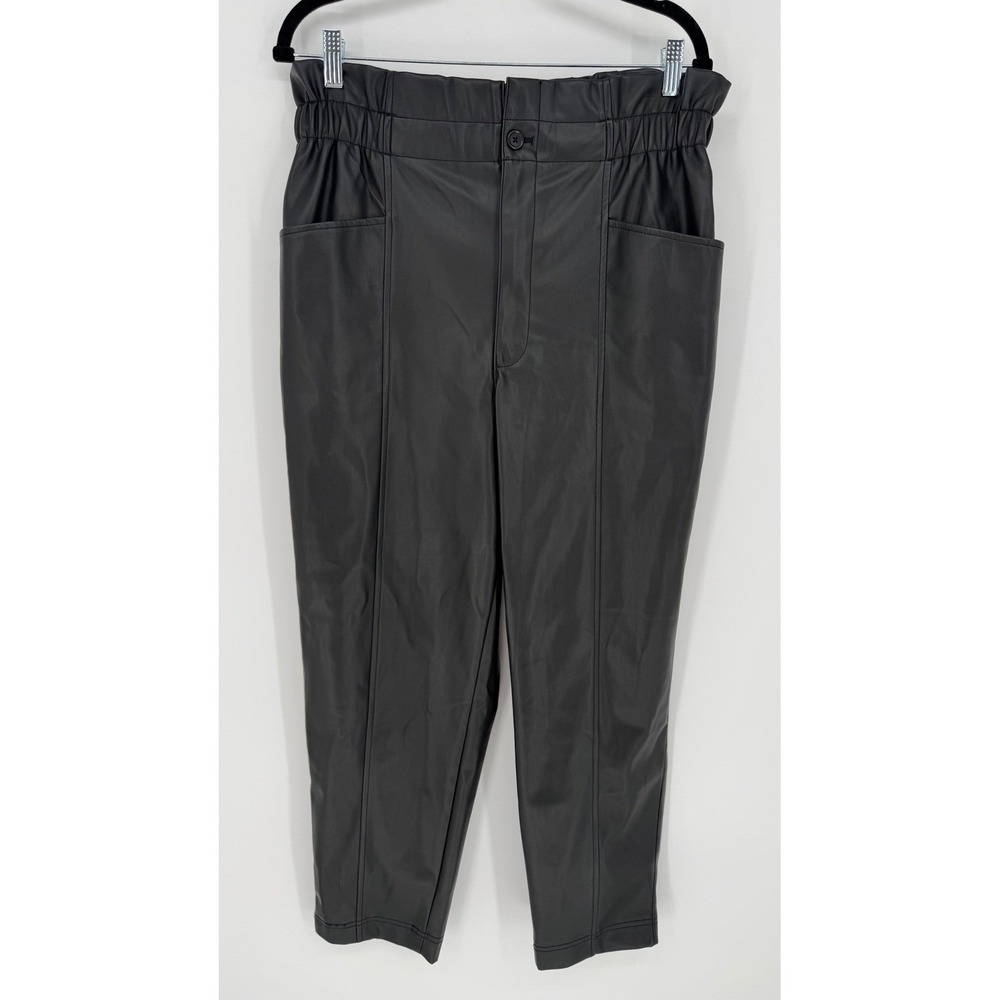 MADEWELL BLACK VEGAN LEATHER PAPERBAG PANTS SIZE 12 NWT STRETCH